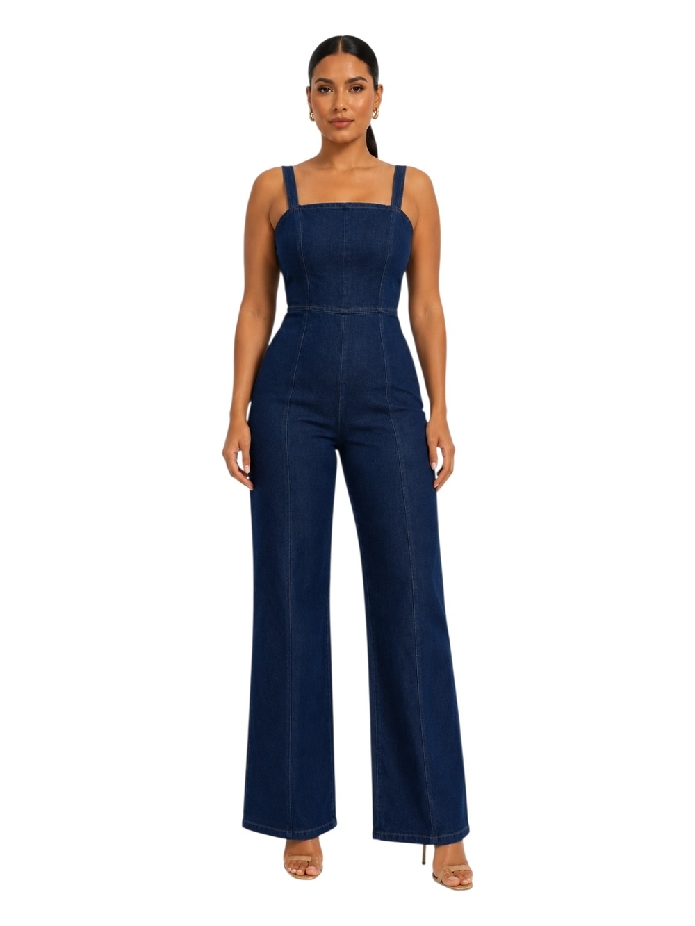 Love Squared Dark Blue Denim Wide-Leg Jumpsuit Overalls. Size L